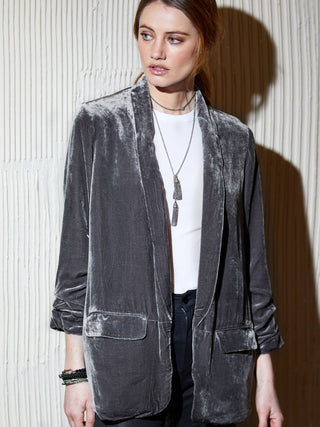 go velvet scrunch sleeve jacket
