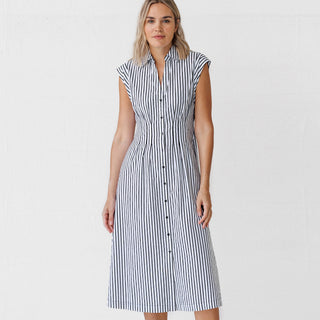 go cotton fit and flare dress stripe