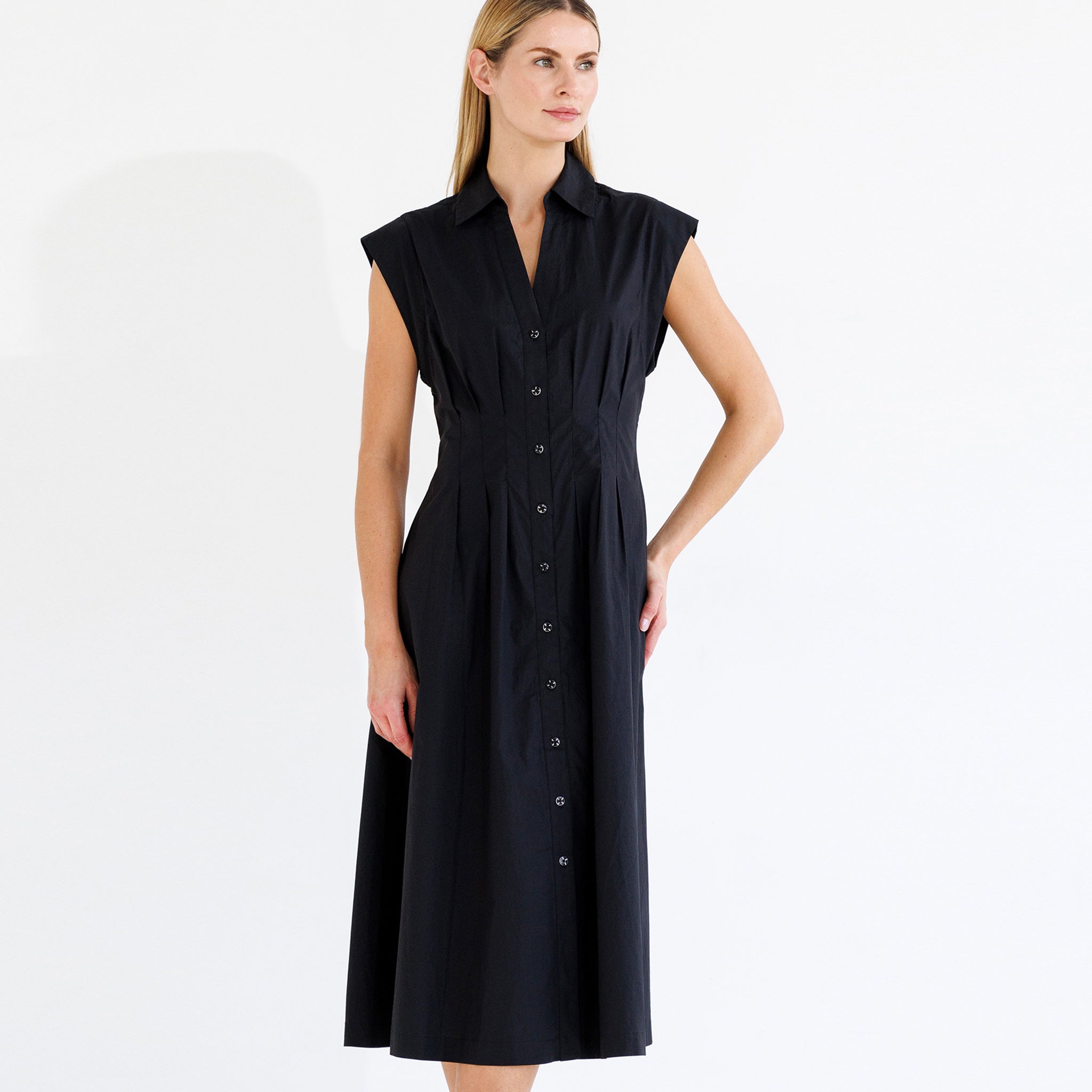 black cotton fit and flare dress Black Warm Cotton Waffle Fit and Flare Short Dress 46" / Custom Height (Free)