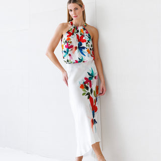 go draped over halter print